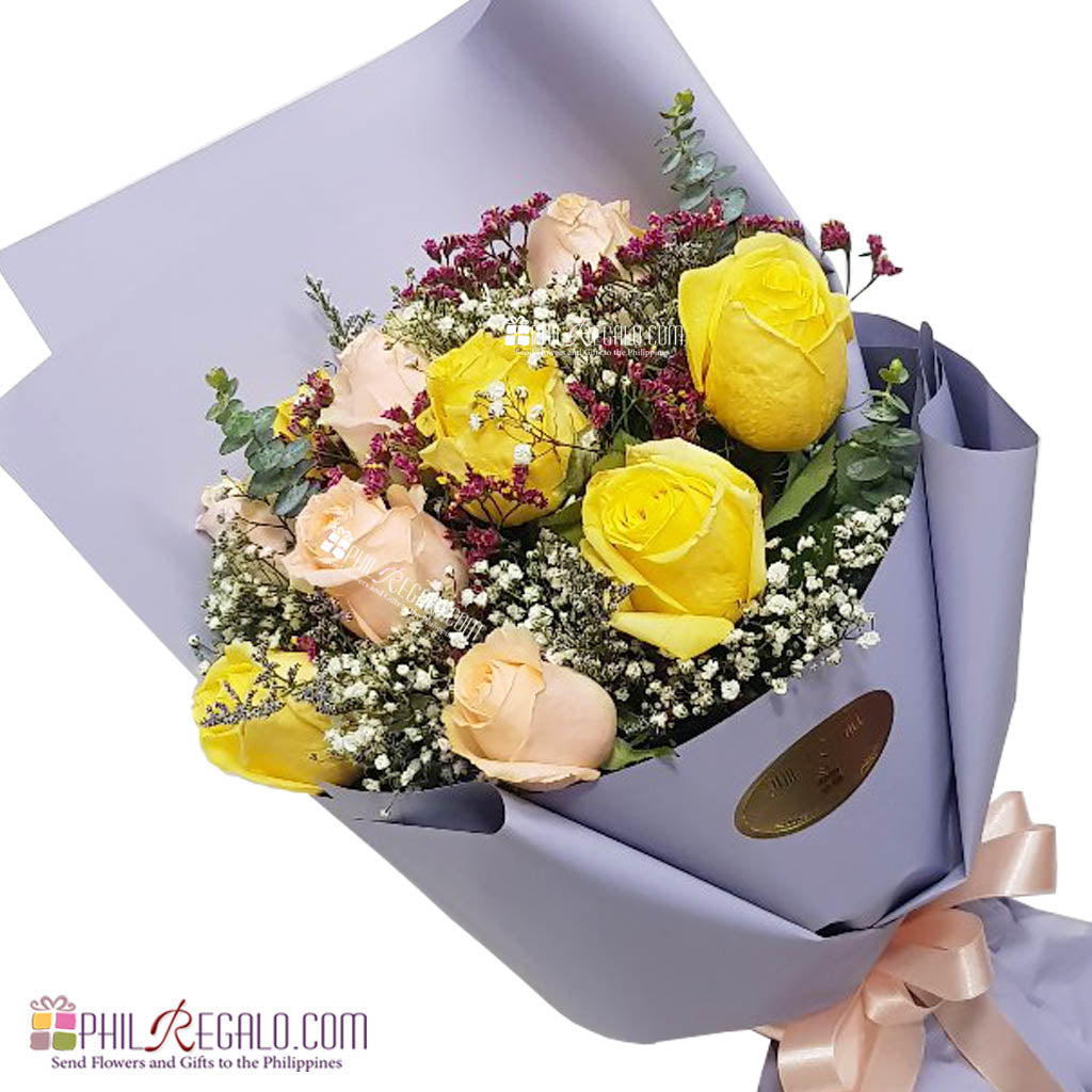 Peach and Yellow Roses Mixed Bouquet