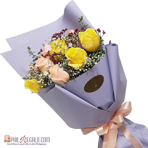 Peach and Yellow Roses Mixed Bouquet