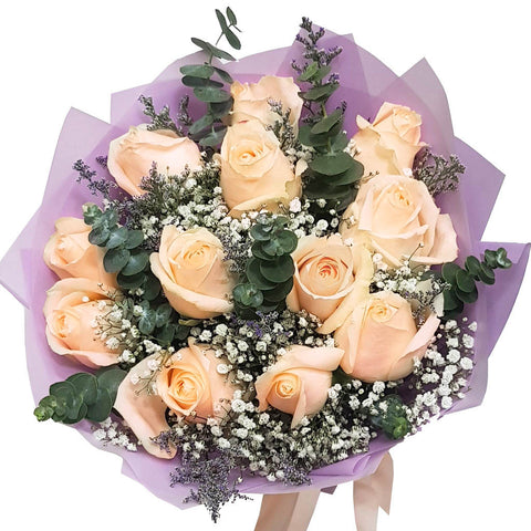 Peach Roses Round Bouquet