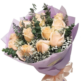 Peach Roses Round Bouquet