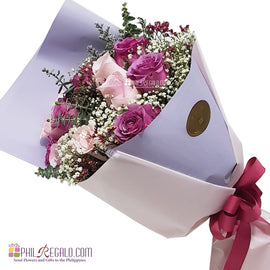 Light Pink and Rare Lilac Roses Mixed Bouquet