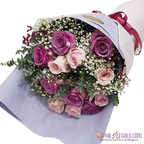 Light Pink and Rare Lilac Roses Mixed Bouquet