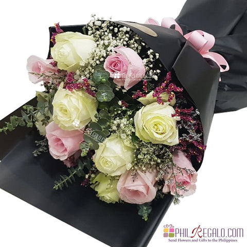 White and Light Pink Roses Mixed Round Bouquet