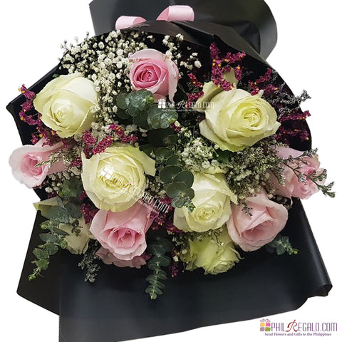 White and Light Pink Roses Mixed Round Bouquet