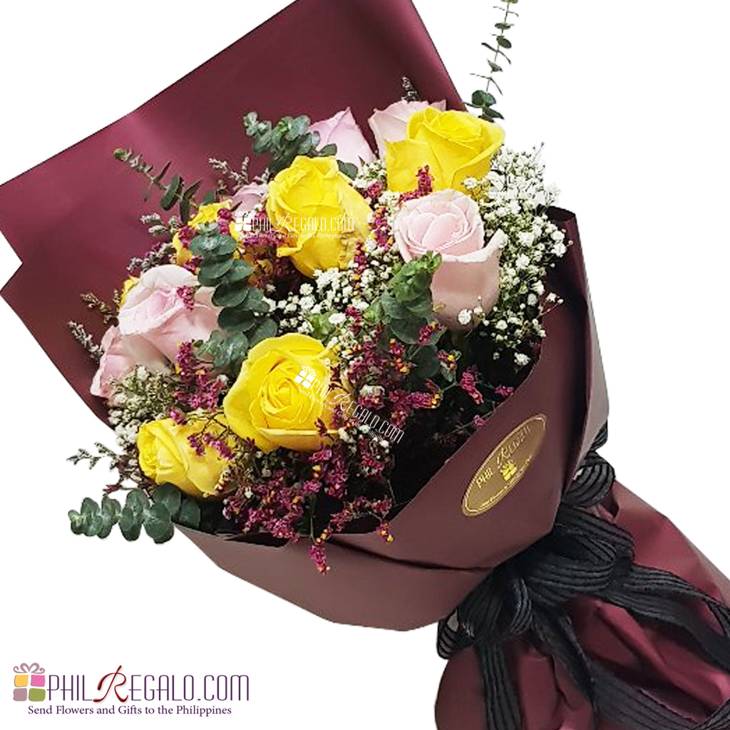 Light Pink and Yellow Roses Mixed Bouquet