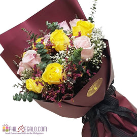 Light Pink and Yellow Roses Mixed Bouquet