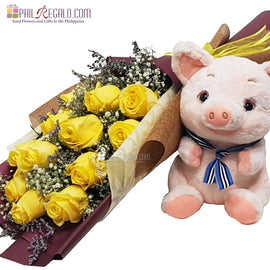Yellow Roses and Piggy Combo