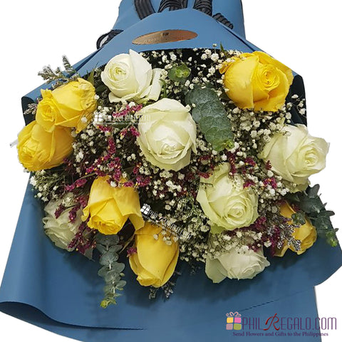 White and Yellow Roses Mixed Round Bouquet