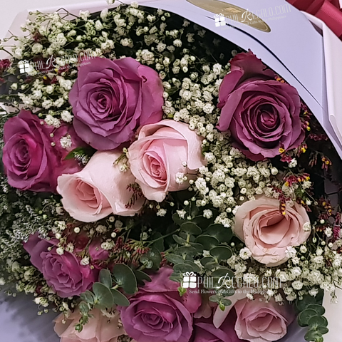 Light Pink and Rare Lilac Roses Mixed Bouquet