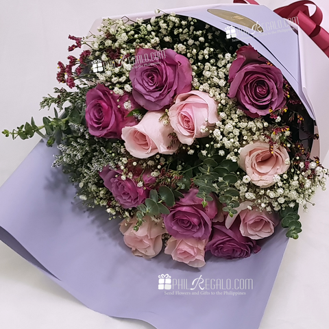 Light Pink and Rare Lilac Roses Mixed Bouquet