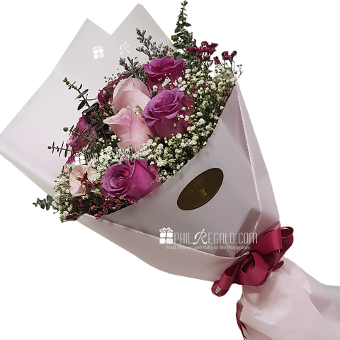 Light Pink and Rare Lilac Roses Mixed Bouquet