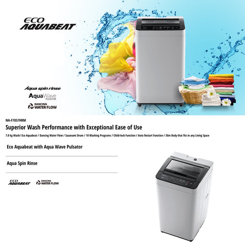 PANASONIC 7kg Top Load Washing Machine, 10 Washing Programs