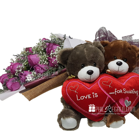 Lilac Bouquet with Heart Bears