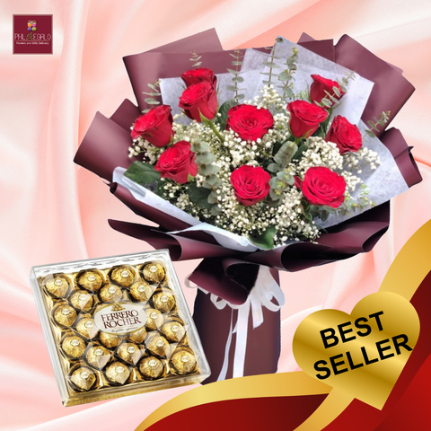 Imported Rose Bouquet with 24 Ferrero Rocher