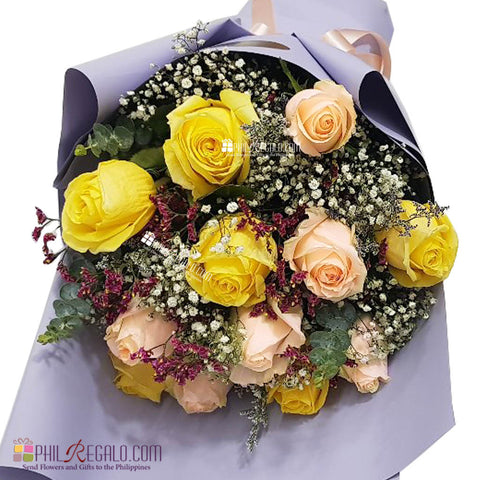 Peach and Yellow Roses Mixed Bouquet