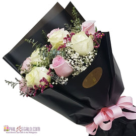 White and Light Pink Roses Mixed Round Bouquet