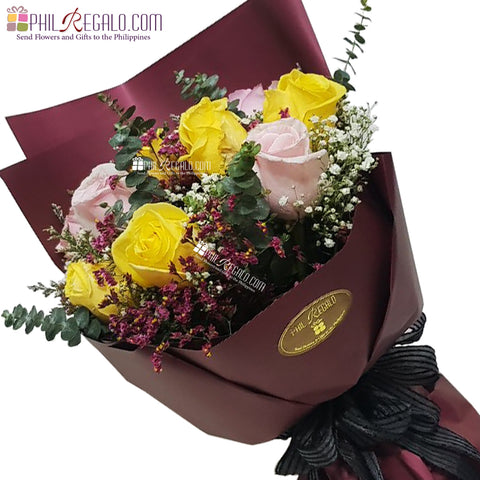 Light Pink and Yellow Roses Mixed Bouquet