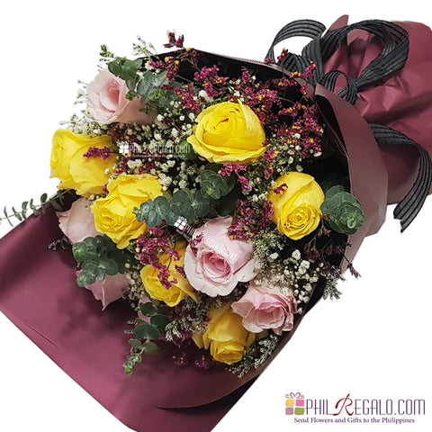Light Pink and Yellow Roses Mixed Bouquet