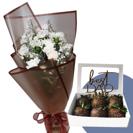 White Carnations and Custom Strawberry Package
