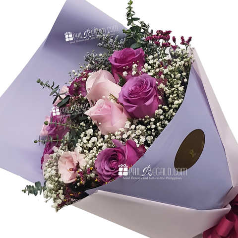 Light Pink and Rare Lilac Roses Mixed Bouquet
