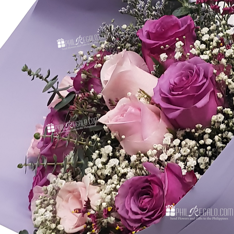 Light Pink and Rare Lilac Roses Mixed Bouquet