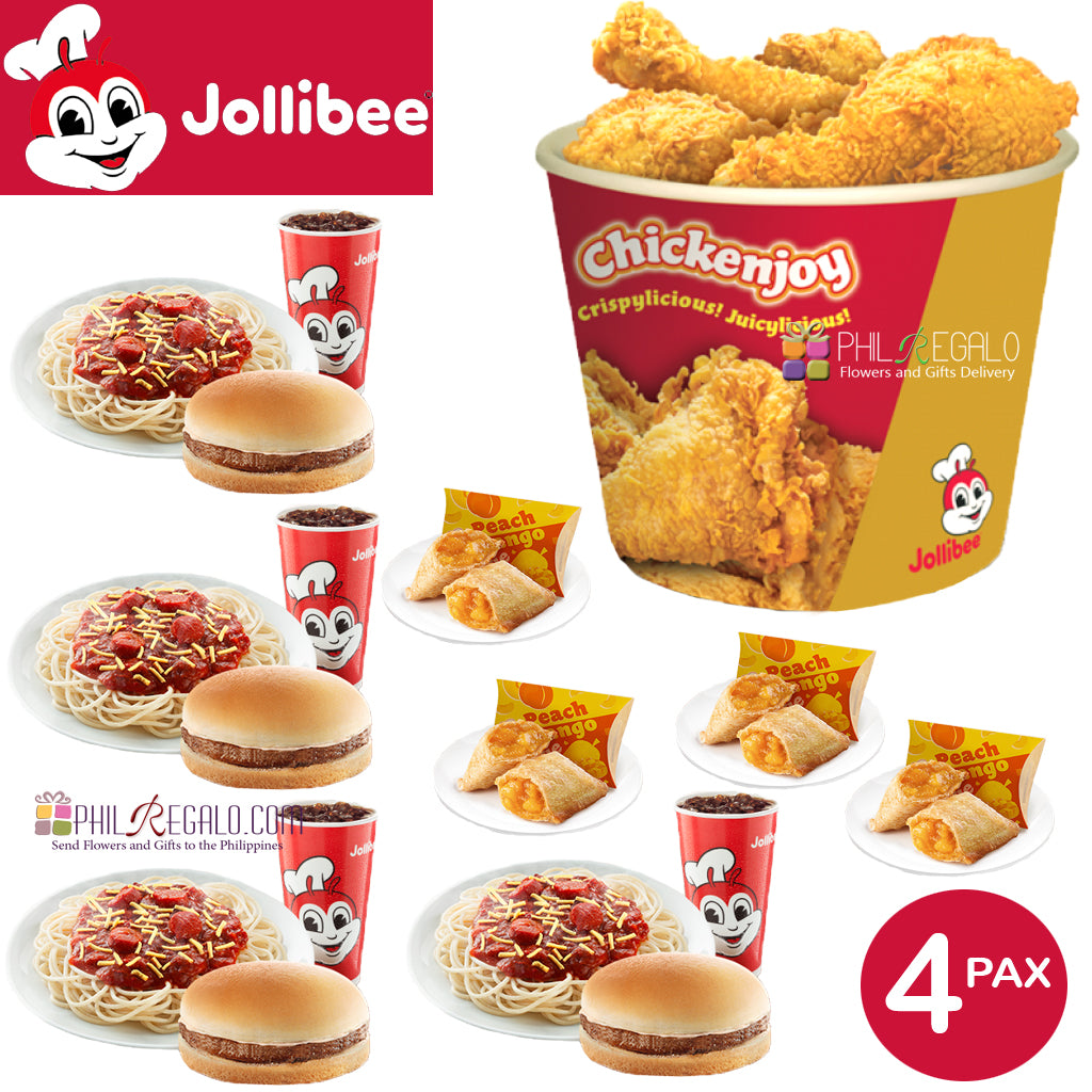 Jollibee 6pc chickenjoy bucket, Good for 4 spaghetti, yumburger, jolly pies, and drinks