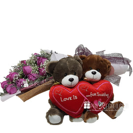 Lilac Bouquet with Heart Bears